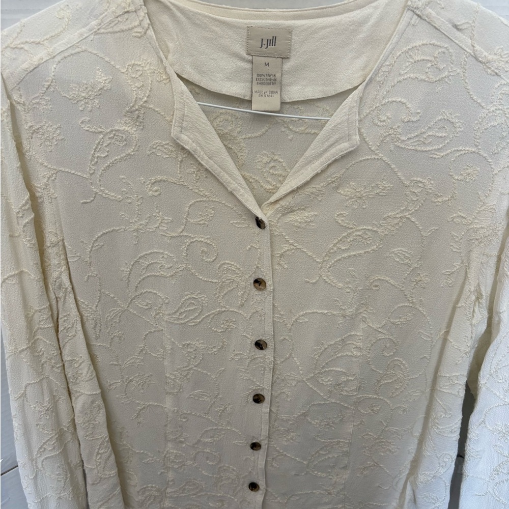 J. Jill Ivory Embroidered Top